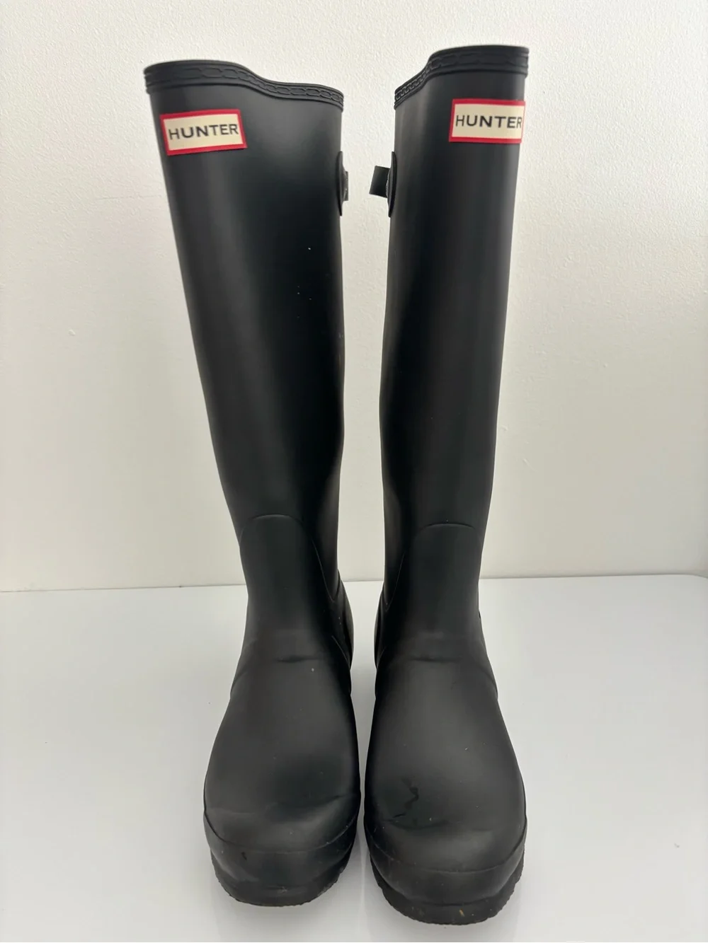Hunter Matte Black Knee-High Rain Boots with Red Logo